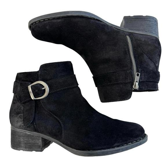 Born Morocco Black Distressed Suede Block Heel Ankle Booties Size 10 - Picture 8 of 16
